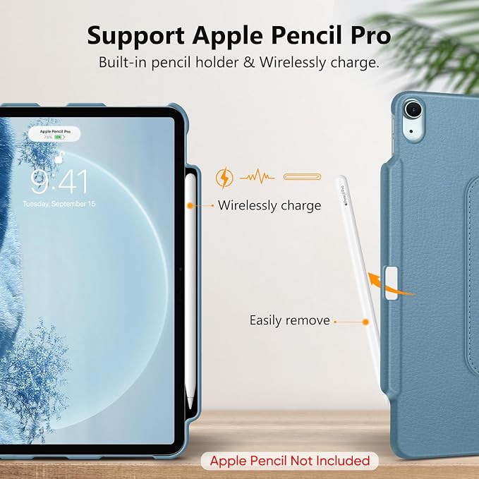 Fintie Rotating Case for iPad Air 13-inch M4/M3/M2 (2026/2025/2024) | 360° Swivel Stand Landscape &amp Portrait Viewing Shockproof Protective Cover Pencil Holder Auto Sleep/Wake Black