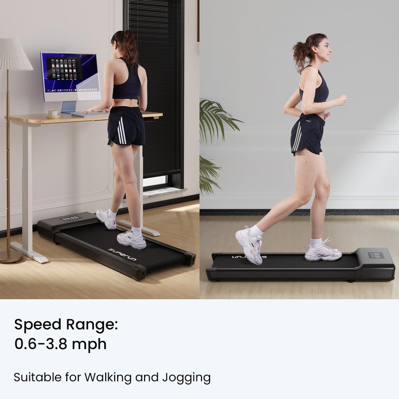 Superun SupeRun Under Desk Treadmill, Walking Pad, Portable Treadmill with Remote & APP Control and LED Display, Quiet Walking Jogging Machine for Office Home Use (Black02)