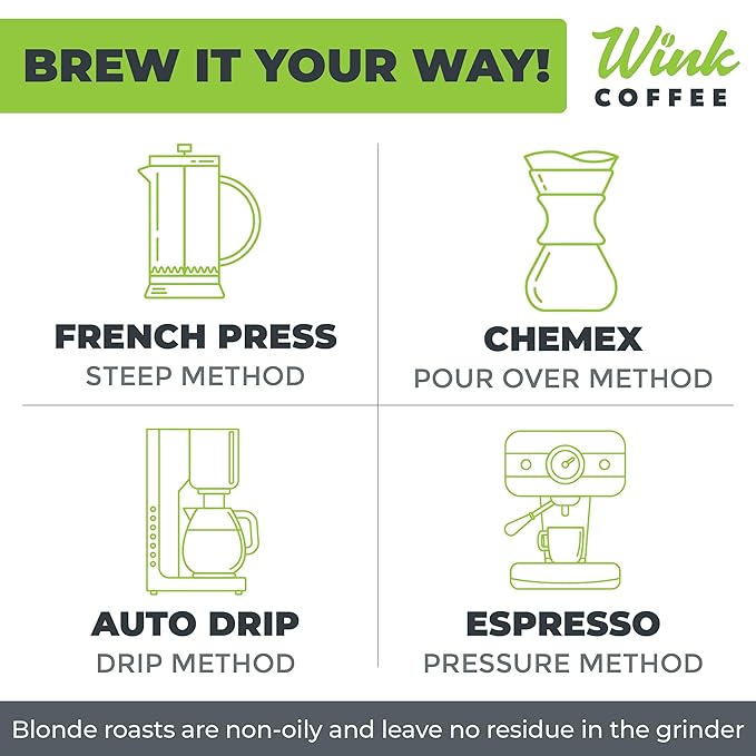 Wink Coffee Blonde Espresso Whole Bean Coffee, 2.2 lb Bag, Light Roast Coffee Beans, 100% Arabica, Single Origin, Gourmet, Small-Batch, Smooth & Balanced, Sustainably Sourced
