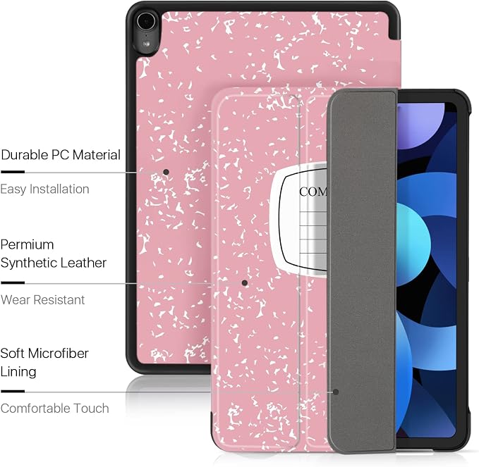 TNP Cover Case for iPad Air 11 Inch M2 6th 2024 5th 4th Generation(2022 2020) - 10.9 Almond Blossom Case with Pencil Holder for 2nd Gen Apple Pencil - Protective Cover with Trifold Stand