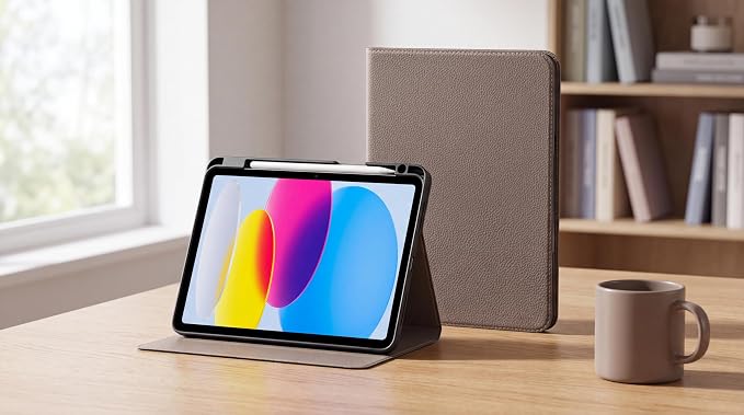 Leather Case for iPad Air 13 Inch M4/M3/M2 (2026/2025/2024) | Leather Protective Shockproof Smart CoverApple Pencil HolderAdjustable Stand - Auto Wake/SleepMultiple View AnglesBlack