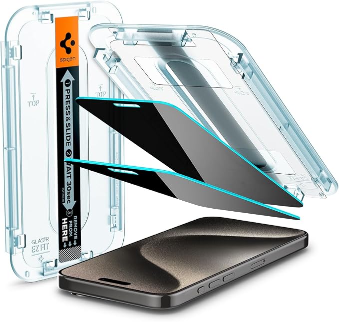 Spigen Tempered Glass Screen Protector [GlasTR EZ FIT - Privacy] Designed for iPhone 15 Pro [Case Friendly] - 2 Pack
