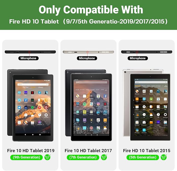 Kids Case for Amazon Fire HD 10 5/7/9 GenHandle Stand Green | Shockproof Lightweight designed for Amazon Fire hd 10 Tablet case Kids 5th/7th/9th Generation 2015/2017/2019 Released