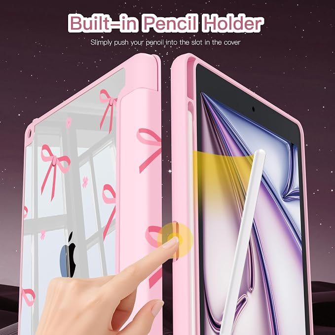Teryeefi for iPad 10.2 case 2021 20202019 Release 7th 8th 9th Generation Built in Pencil Holder - Stand-Auto Wake/Sleep TPU &amp Hard Stand Clear Back Cover for 10.2 iPad (Black Bow)