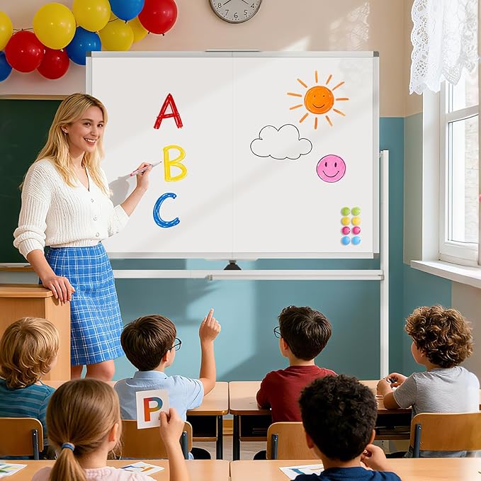 48" X 36" Large Rolling Whiteboard, 360°Rotation Magneitic White Board with Stand, Double Sides Whiteboard Easel on Wheels, Big Dry Erase Board for Office, School, Home