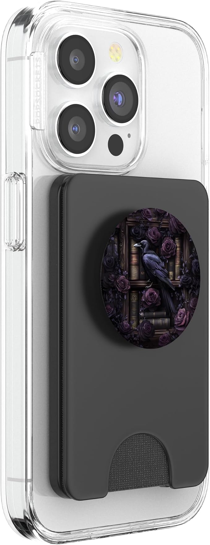 Dark Gothic Bookshelf with Raven and Moody Purple Roses PopSockets Adhesive PopGrip