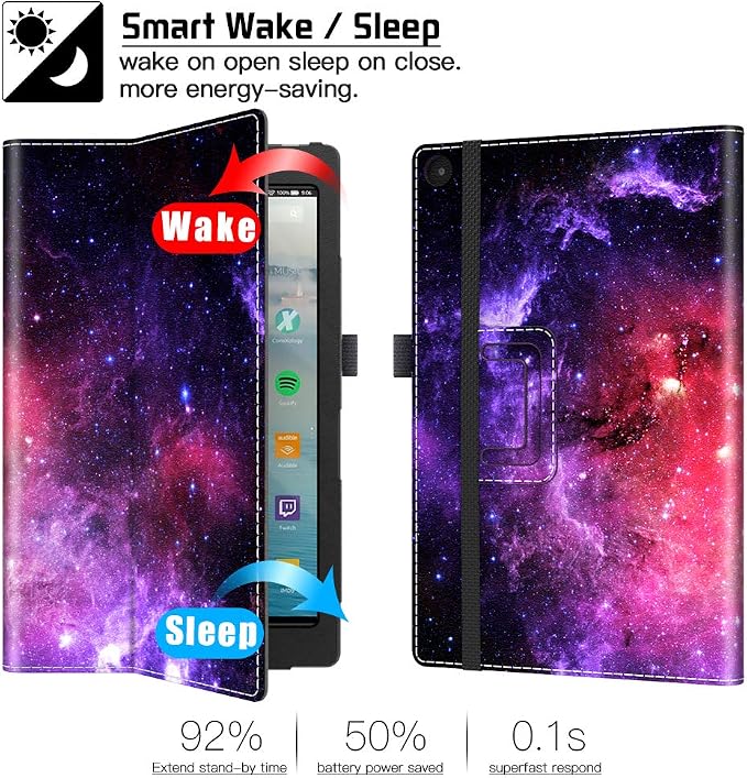 VORI Folio Case for Amazon Fire HD 8 Tablet (8th/7th/6th Generation 2018/2017/2016 Release) Slim Premium PU Leather Stand Protective Cover with Auto Wake/Sleep Galaxy