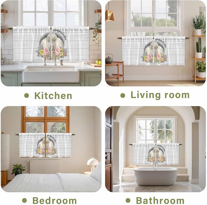 Easter Bunny Kitchen Tier Curtains 24 Inch Long 2 Panel Set, Rod Pocket Cafe