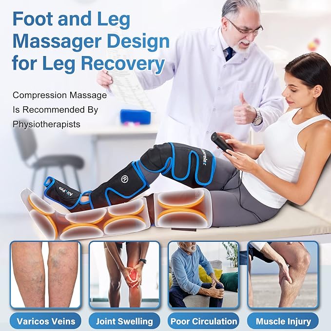 comrelax Air Compression Leg Massager for Circulation and Recovery Full Leg Massager with Cold Therapies 3 Modes 3 Intensities Sequential Compression Device for Pain Relief