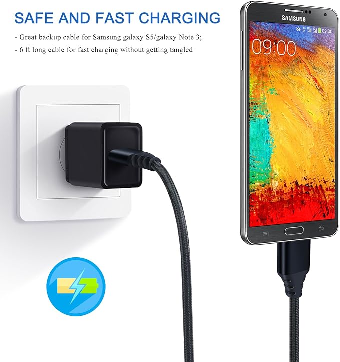 USB 3.0 Micro Cable 3-Pack 6ft Super Speed USB 3.0 Cable A Male to Micro B Charger Cable Compatible for Samsung Galaxy S5 Note 3 External Hard Drive and More - Black