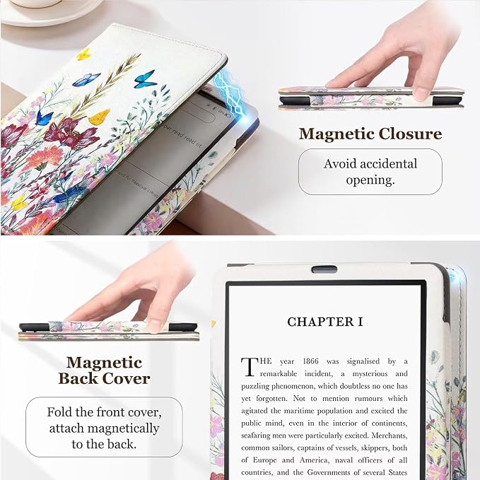 Fancity Case for Kindle Paperwhite 7/6.8 12th/11th Generation 2025 2024 | PU Leather Case with Auto Wake/Sleep Hand Strap for Kindle Paperwhite/Colorsoft Signature Edition 2021 Monet's Garden