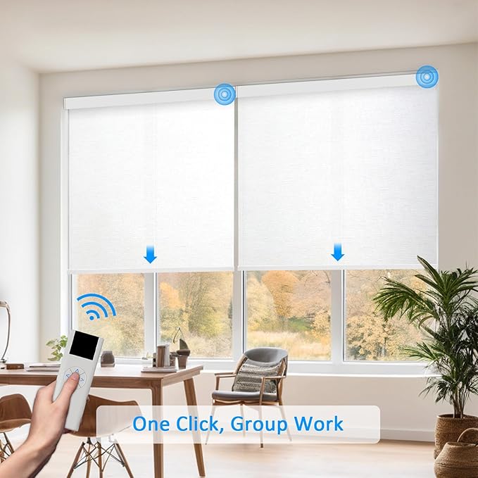 COOLWINDS Motorized Blinds with Remote Cordless Automatic Motorized Shades Custom Blinds for Windows Smart Curtains Compatible with Alexa Google Home(Light Filtering Cloud White,W64 x H72in)