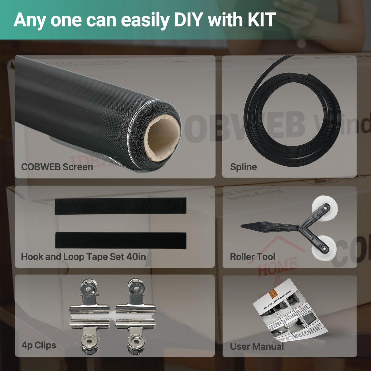 51in X 190in Window Screen Mesh, Replacement, Water-Resistant, Pet Resistant, Fine Dust & Pollen Proof, 30Mesh, Durable New Material, DIY Tools Included