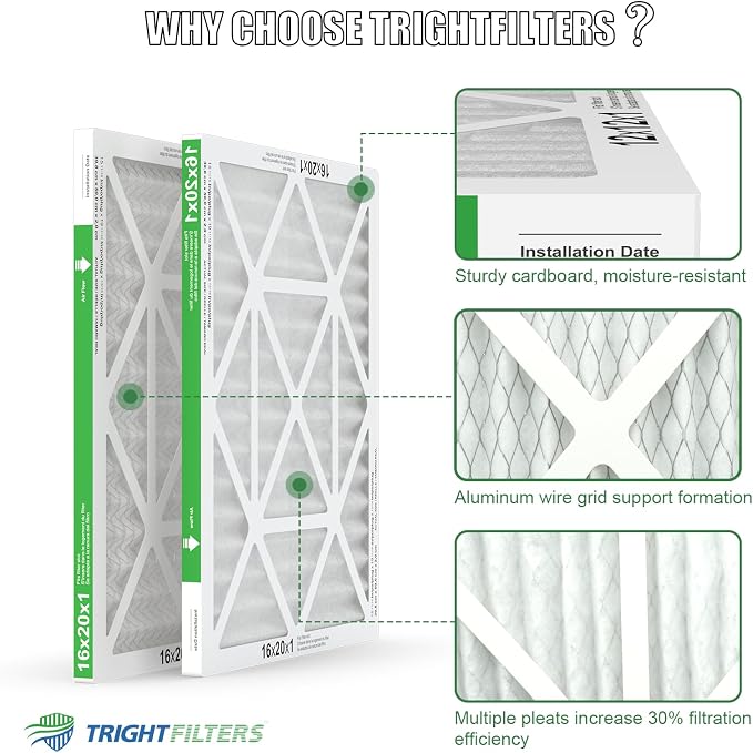 16x20x1 Air Filter 4 Pack, MERV 8 Pleated Dust Defense Air Filters Replacement