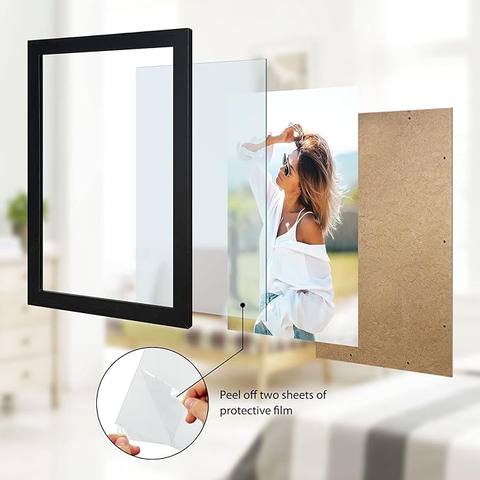 VCK 20x30 Poster Frame - Black, Textured Wood Picture Frames with Polished Plexiglass, Wall Gallery Display