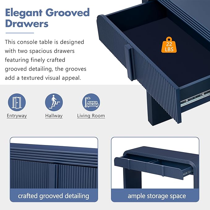 Modern Curved Entryway Console Table 55-Inch Entry Sofa Table with Storage Drawers for Living Room Entrance Hallway Accent Furniture (Navy Blue)