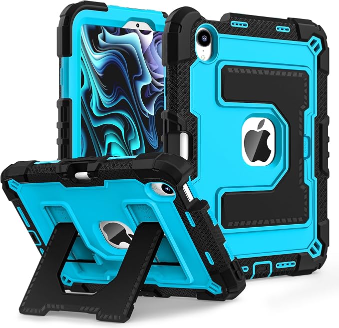 Kids Case Compatible with iPad mini 7 A17 pro 2024 Mini 6 8.3”Colorful Shockproof Case with Pencil Holder and Adjustable Big StandHandle Strap for iPad mini 6th 7th Gen