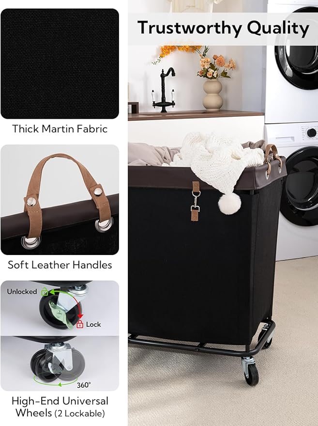 StorageWorks 320L Laundry Basket with Wheels, Extra Large Rolling Hampers for Clothing Organizer, Dirty Clothes Basket for Hote, Home, Closet, Dorm, Black