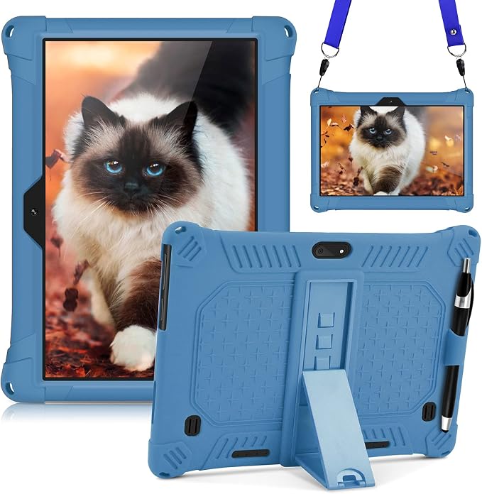 DETUOSI Case for YELLYOUTH 10.1 Tablet Soft Silicone Lightweight Case Compatible with Dragon Touch Notepad K10 ZONKO 10.1 Beyond Tab 10.1 with Stylus Pen and Shoulder Strap Black