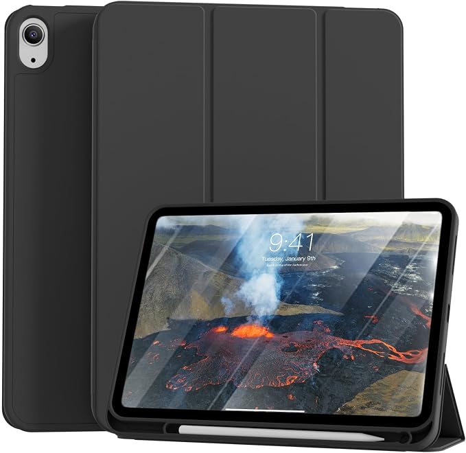 for iPad (A16) 11th Generation Case 11 Inch 2025 Black | for iPad 10th Generation Case 10.9 Inch 2022 with Pencil Holder Smart Trifold Stand Slim Protective Cover Auto Wake/Sleep