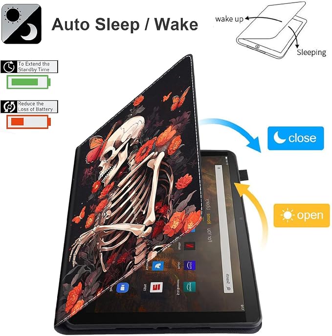 Case for Amazon Kindle Fire Max 11 Case (13th Gen 2023 Release) 11，Slim Fit Foldable Standing Cover Case with Auto Sleep/Wake for Fire 11 Max Tablet，Skull and Fire