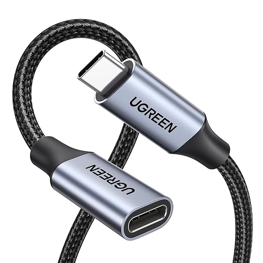 UGREEN USB C Extension Cable 1.5FT Nylon USB C Male to Female Extender Charging &amp Transfer Type C Extension Cable Compatible with PSVR2/Macbook/iPad/USB C Hub/Magsafe Charger/iPhone 15 | USB 3.2
