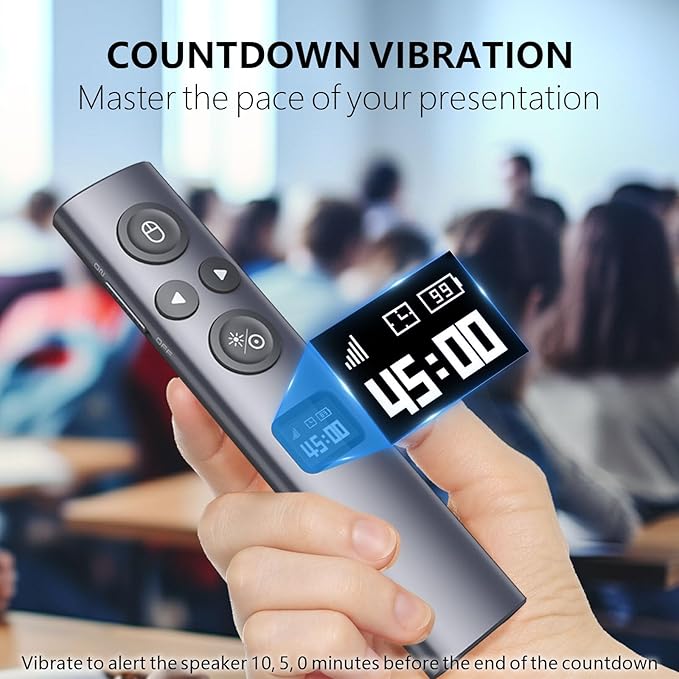 Norwii N95s BLE Presentation Clicker with Digital Pointer for PowerPoint Presentation on TV Screen and Projection Screen, Wireless Presenter Remote with Countdown Timer (Green Light-USB-A)