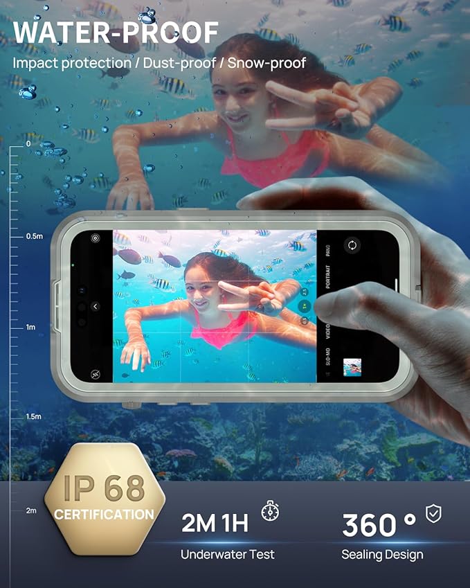 Lanhiem Magnetic for iPhone 15 Pro Max Case, IP68 Waterproof Dustproof Case, [Compatible with Magsafe] [Built-in Screen Protector] Full Body Heavy Duty Rugged Phone Cover 6.7 inch, Natural