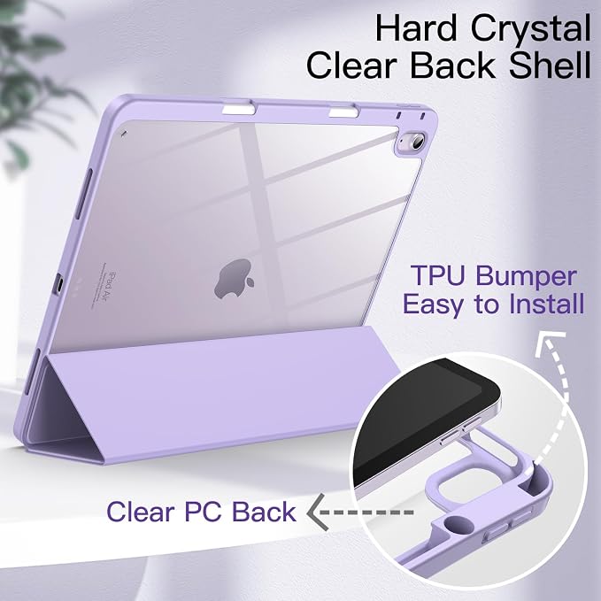 JETech Case for iPad Air 13-Inch M4/M3/M2 (2026/2025/2024) with Pencil Holder Clear Transparent Back Shell Slim Stand Shockproof Tablet Cover Auto Wake/Sleep (Black)