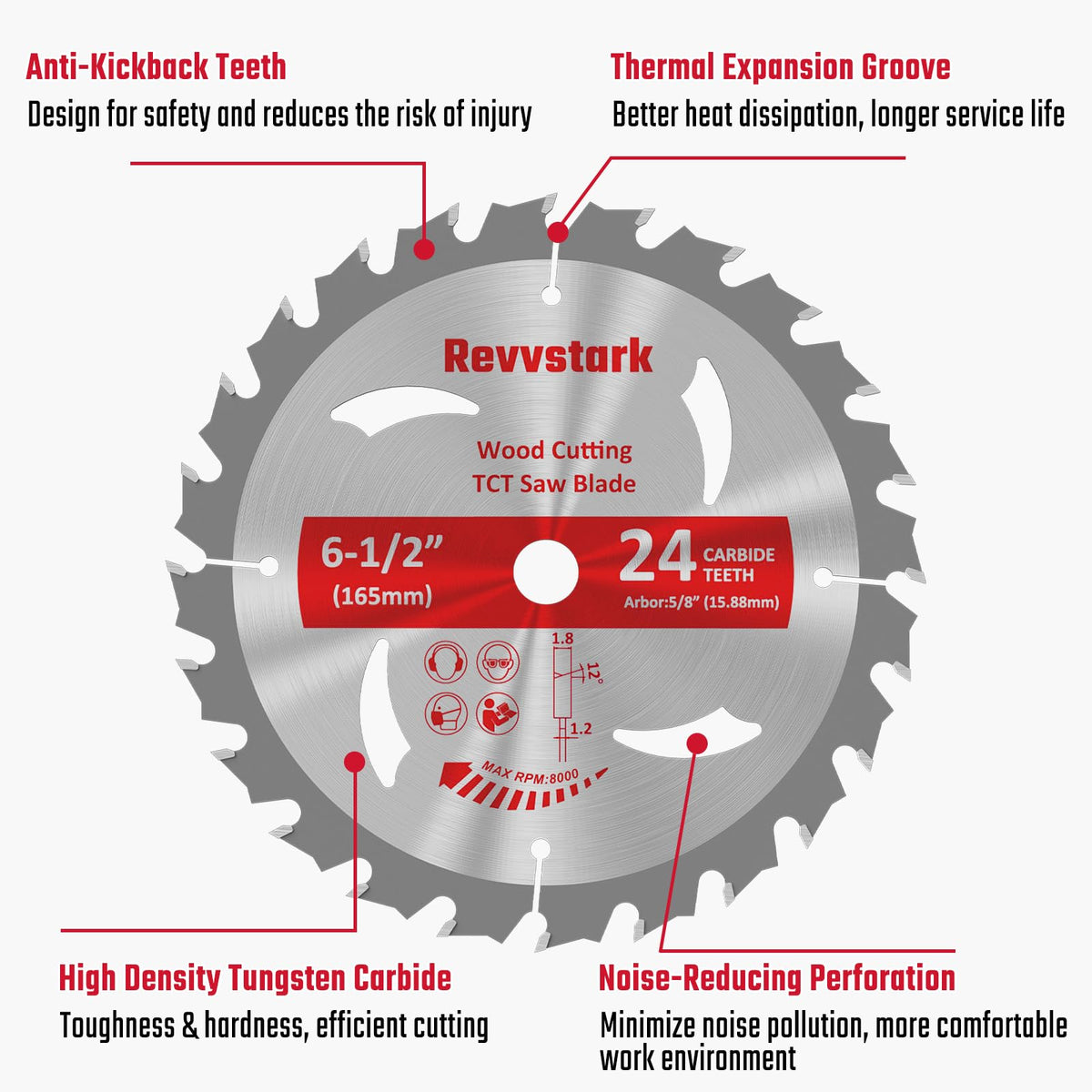 10 Pack Circular Saw Blade 6-1/2" 24T with 5/8" Arbor, Carbide Tipped Teeth, TCT Saw Blades for Cutting Various Wood, Plastic and Composite Materials, Fit Dewalt Craftsman Ryobi Milwaukee