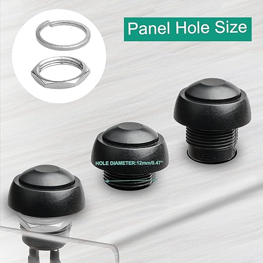 QTEATAK 1/2"(12mm) Pre-Wired Mounting Hole On/Off Mini Round Waterproof Momentary Push Button Switch JF-33B -2Pack