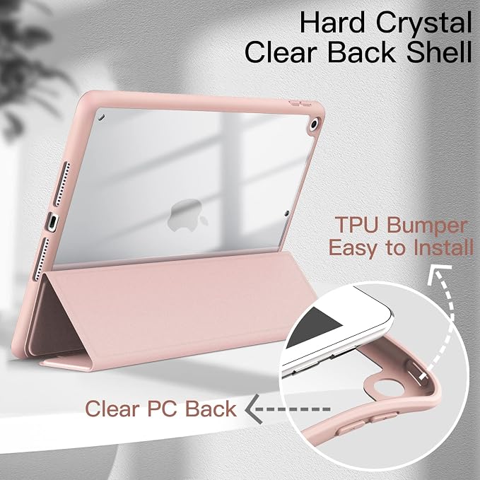 JETech Case Cover for iPad 9th/8th/7th Gen 10.2 Beige | Clear Transparent Back Pencil Holder Slim Shockproof Protection Tri-Fold Stand Auto Wake/Sleep
