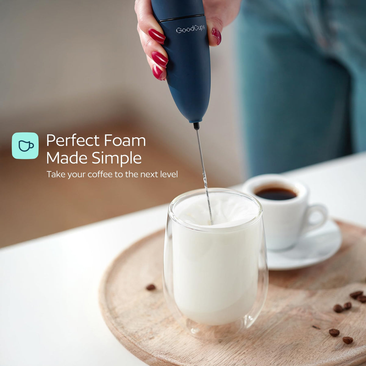 Milk Frother Handheld – Electric Foam Maker Wand with Stainless Steel Whisk – Battery Powered Mini Mixer for Coffee, Matcha, Lattes & Cappuccinos