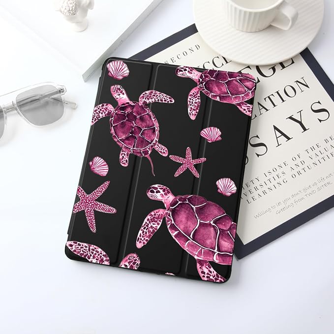 JOYLAND Blue Turtle for iPad Air 11 Inch M3(2025)/M2 (2024)Air 5th/4th Generation Case 2022/2020 10.9 Inch with Pencil Holder-Trifold Stand Protective Cover with Soft TPU BackBlack