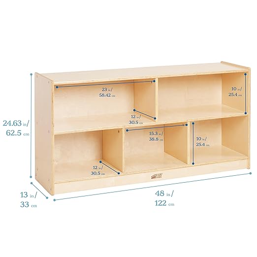 ECR4Kids 5-Compartment Mobile Storage Cabinet, Toddler, Classroom Furniture, Natural