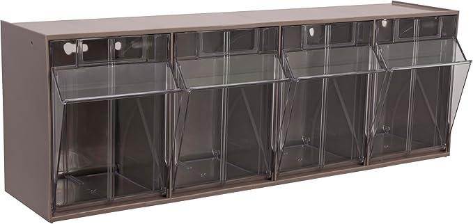 Akro-Mils TiltView Plastic Storage Cabinet with 4 Tilt Out Bins, Horizontal Plastic Parts Organizer, Teacher Toolbox, and Office Supply Organizer, 23-5/8" W x 8-3/16" H x 6-3/4" D, Mocha Raspberry