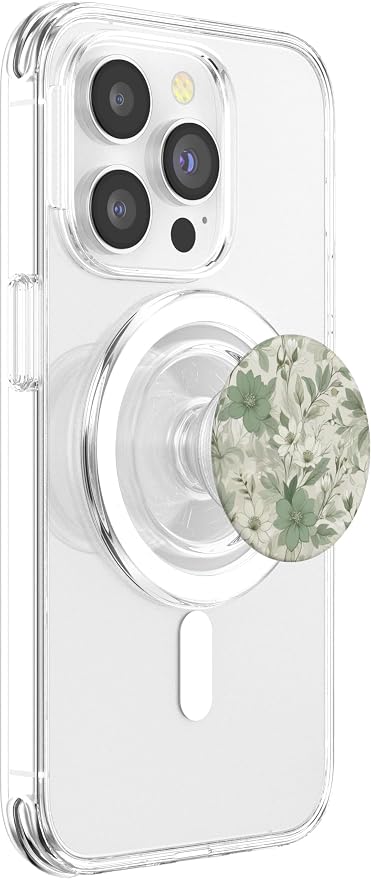 Sage Green Floral Pattern PopSockets PopWallet for MagSafe