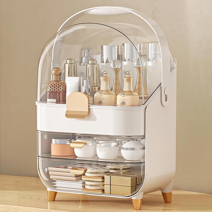 Makeup Organizer, Skincare Holder Bathroom Counter Organizer, Storage Box Cosmetic Display Cases, Teen Girl Gifts Trendy Stuff Make up Organizers for Vanity, Dresser, Countertop (Rose Gold)