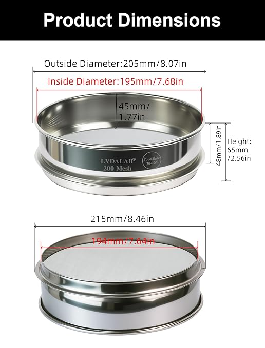 All 304 Stainless Steel 200 Mesh Test Sieve, 8 Inch/20cm Diameter, Lab Sifter