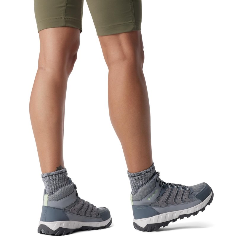 Columbia Womens Strata Trail Mid Waterproof, Titanium Grey Steel/Sage Leaf, 8
