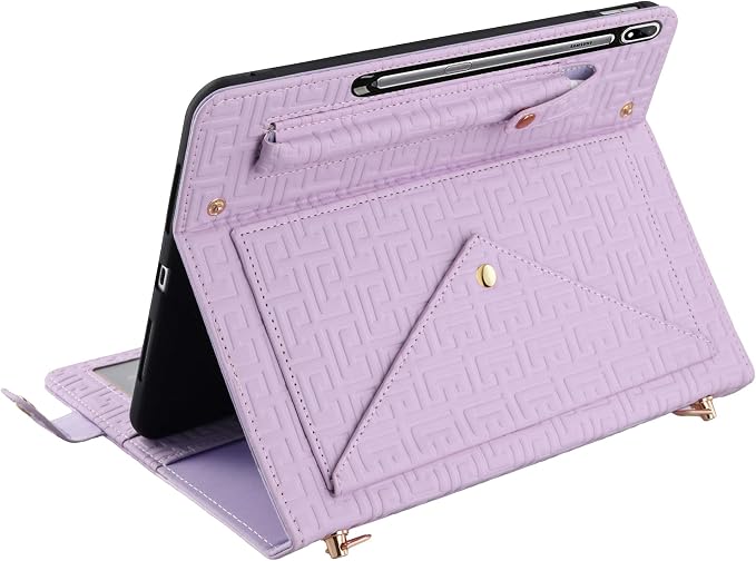 Handbag Case for Samsung Galaxy Tab S10 FE/S9 FE 10.9/S9/S8/S7 11 Techcircle Folio Stand Crossbody Wallet Protective Cover with S Pen Holder &amp Card Slots Hand Strap &amp Shoulder Strap Black