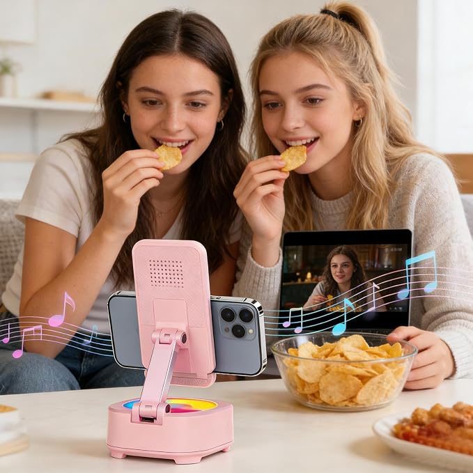 Speaker Phone Holder – ABS 11×11×19cm | 360° Adjustable Phone Stand with Audio Support | Desktop Pħ Holder Speaker for Live Streaming Home Office School Use
