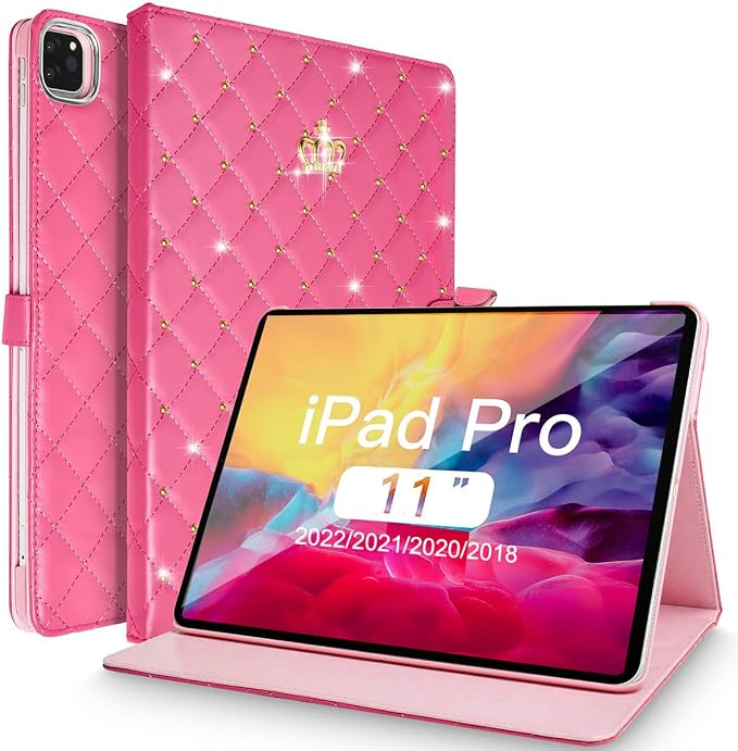 for iPad Pro 11 inch Case 2022(4th Gen)/2021(3rd Gen)/2020(2nd Gen)/2018 (1st Gen)Cute Crown Bling Diamond PU Leather Smart Auto Sleep/Wake Stand Shockproof Cover for iPad Pro 11 Inch Black