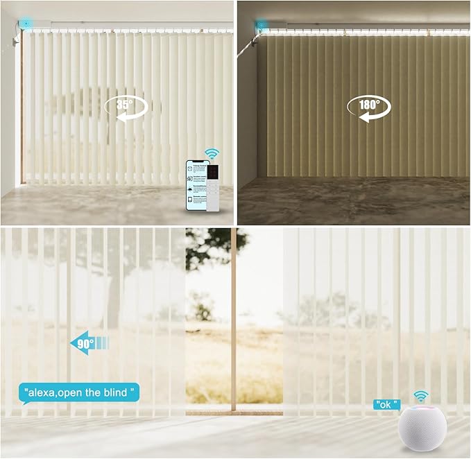 Blindify Motorized Sheer Vertical Blinds with Remote, Light Filtering Smart Vertical Blinds Work with Alex Google Home, Horizontal Blinds for Sliding Glass Doors, Customize(Linen Beige)