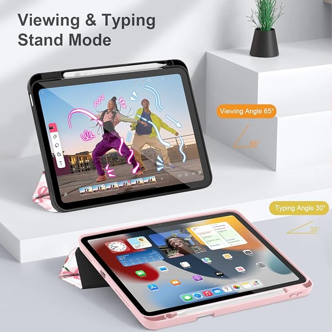 Mektron Case for 2026 iPad Air 11 inch M4 8th (M3 2025 7th /M2 2024 6th) Compatible with iPad Air 10.9 (2022 5th Gen /2020 4th Gen) Shockproof Clear Shell Blue Bows &amp Flowers