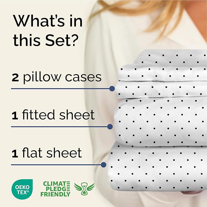 Blue Polka Dots Bed Sheet Set – 1 Flat & 1 Fitted Sheet & 2 Pillowcases w/ Deep Pockets – Polka Dot Bedding - Wrinkle & Fade Resistant - Soft, Breathable & Cooling - Comfy, Luxury Bed Set - King Size