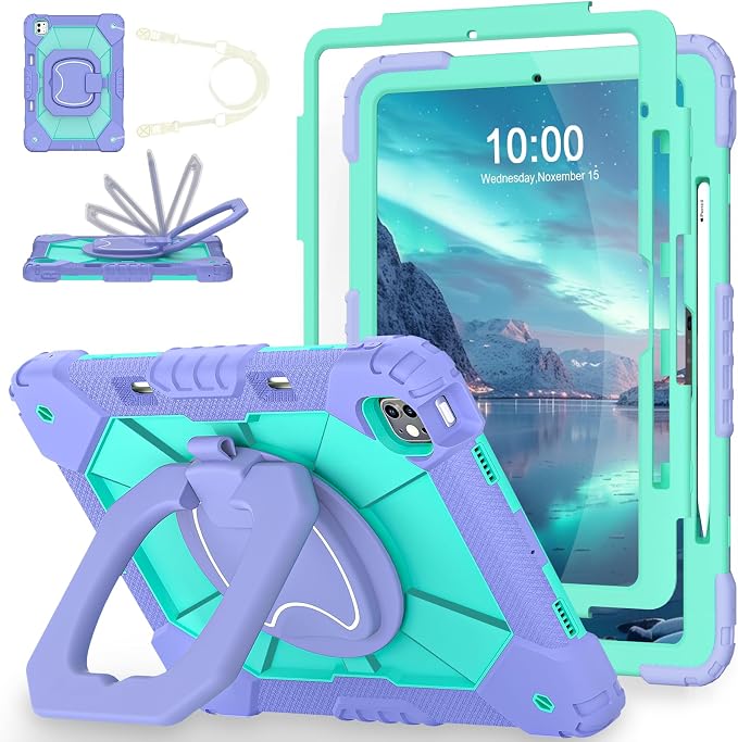 WESOROL Case for iPad Pro 13 Inch M5 2025 / M4 2024 (7th Gen) with Screen Protector/360° Rotating Stand/Pencil Holder/Shoulder StrapMilitary Grade Shockproof iPad Case 13 Inch iPad Pro M5/M4Black