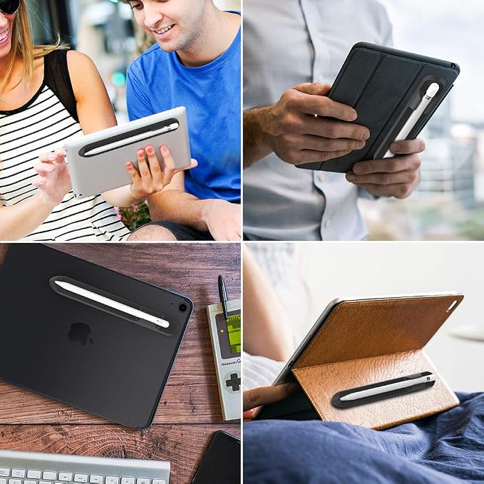 AHASTYLE Removable iPencil Holder [Magnetic Attach] Strong Adhesive Holder Sticker Silicone for Apple Pencil 1st &amp 2nd Generation (Black) | [Magnetic Attach] Strong Adhesive Holder Sticker for iPa