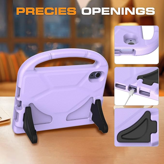 Kids Case for iPad mini 7 (A17 Pro) 2024/ Mini 6 2021 iPad mini 7th/6th Generation Case with Screen Protector - Shockproof with Handle Stand Protective Cover for iPad 8.3 Inch Lavender