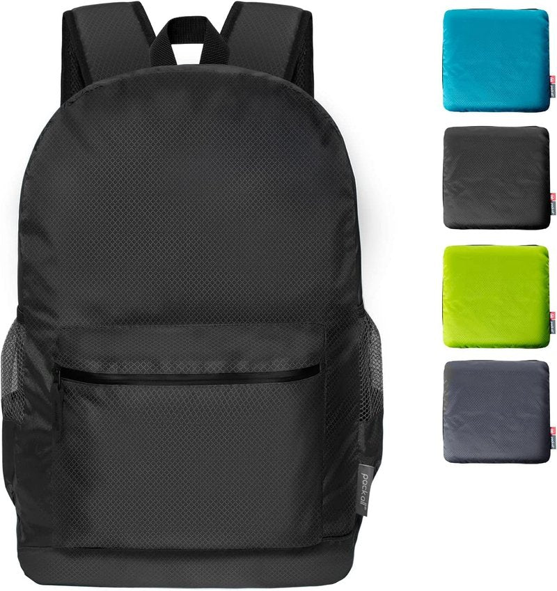 pack all 20L Lightweight Packable Backpack, Water Resistant Foldable Backpack, Travel Hiking Daypack with Waterproof Zippers (Black)
